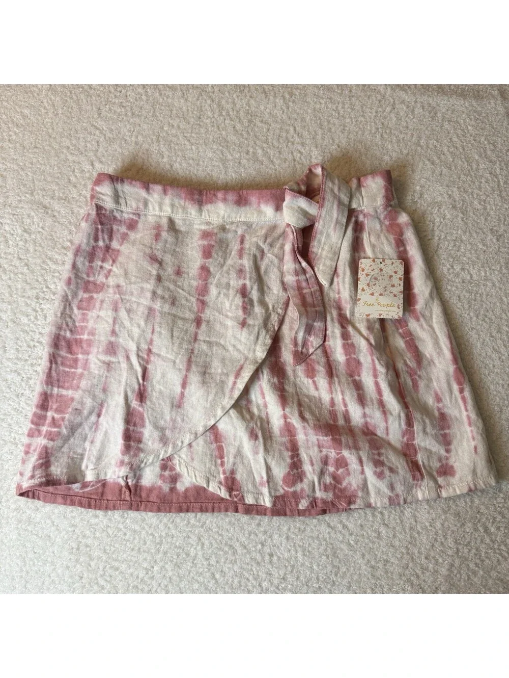 Free People Rosie Tie Dye Wrap Skirt Size 0 Pink Linen Rayon NWT